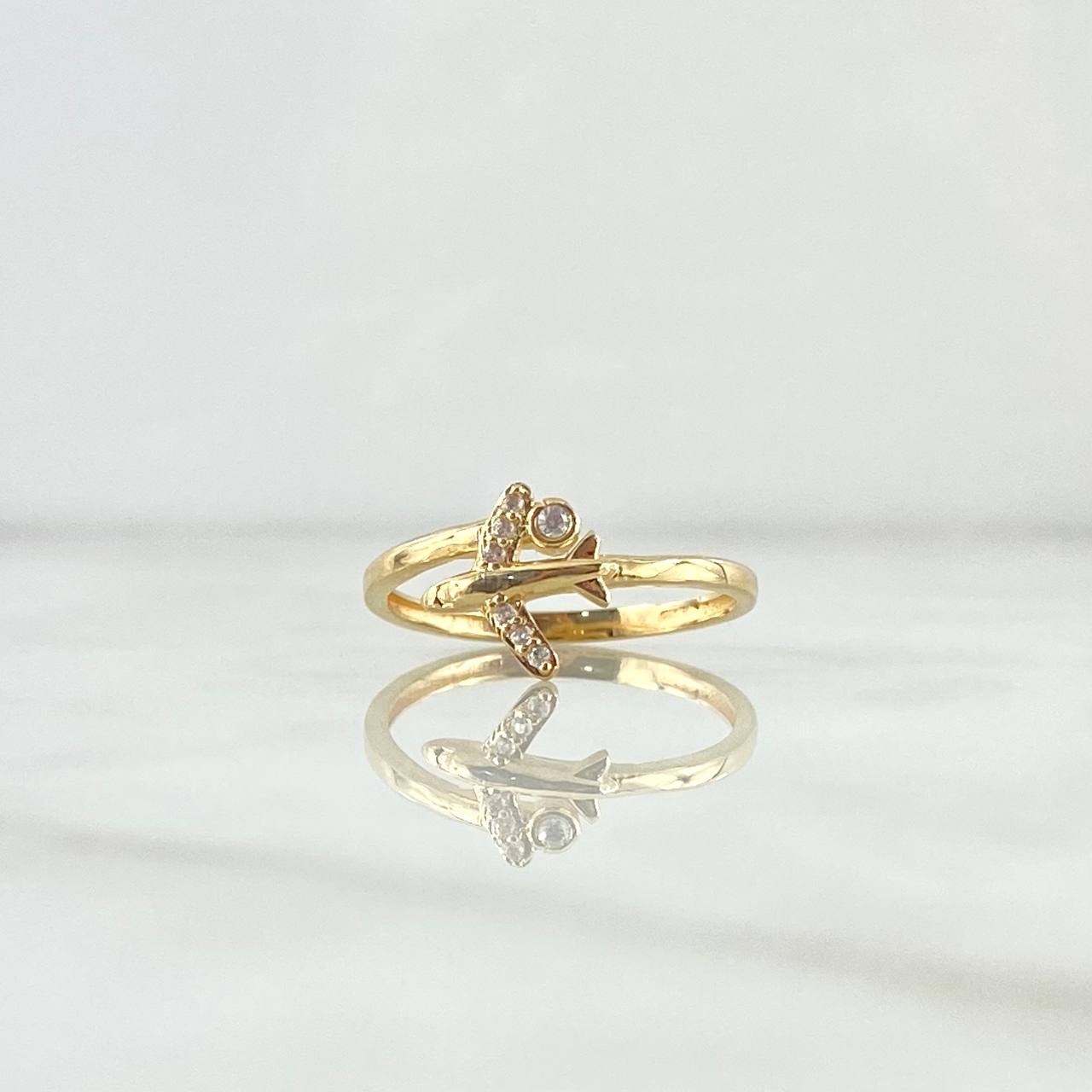 Anillo Avión 1.45gr / T4 3/4 / Circones Blancos Oro Amarillo 18K