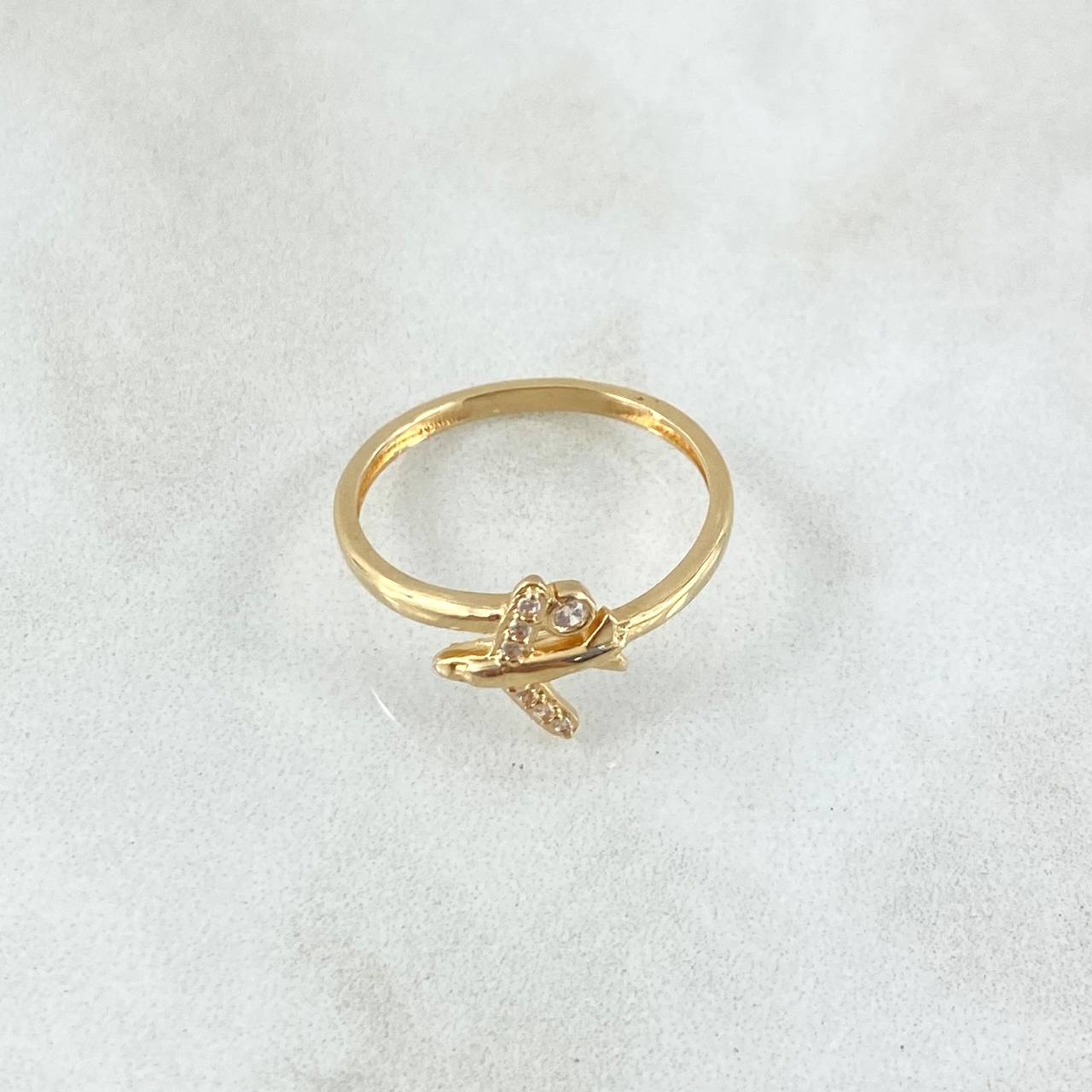 Anillo Avión 1.65gr / T6 1/4 / Circones Blancos Oro Amarillo 18K *