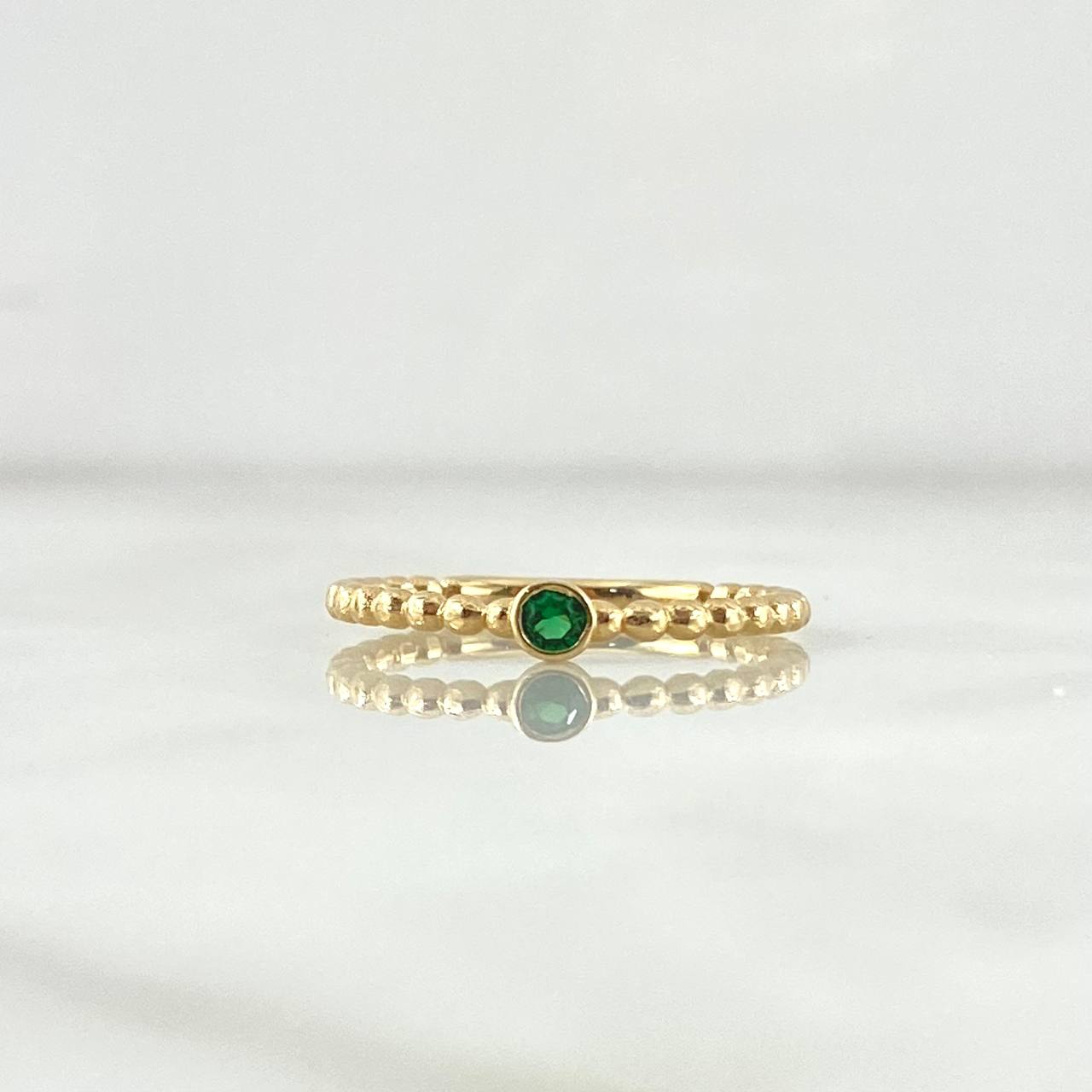 Anillo Solitario Bisel Esferas 1.55gr / T5 3/4 / Circon Verde Oro Amarillo 18K