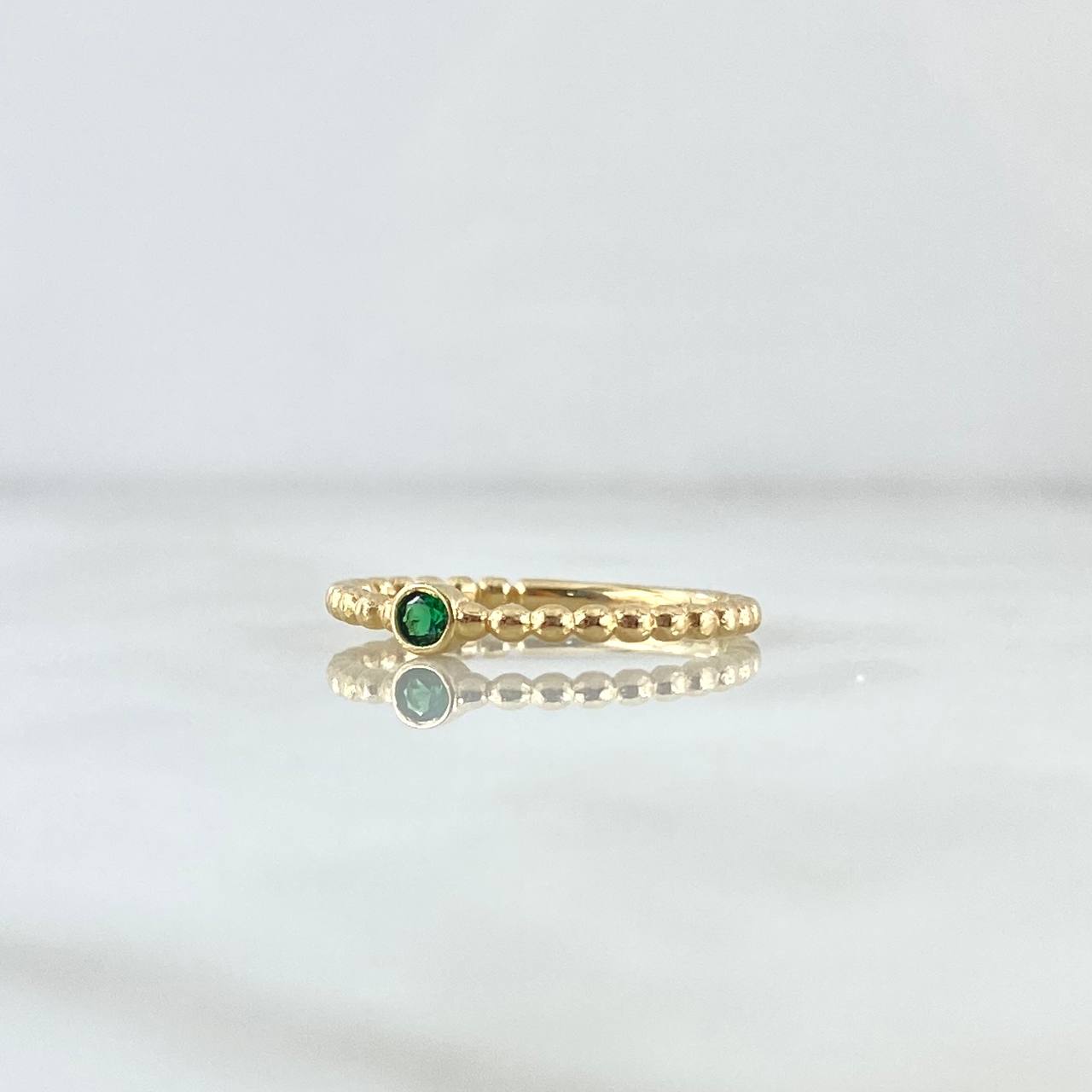 Anillo Solitario Bisel Esferas 1.55gr / T5 3/4 / Circon Verde Oro Amarillo 18K