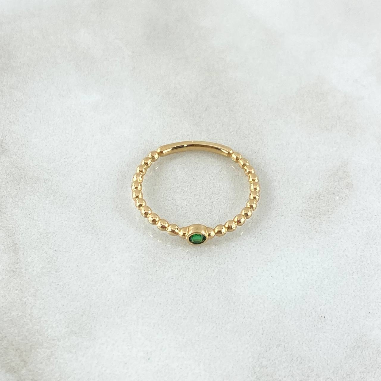Anillo Solitario Bisel Esferas 1.55gr / T5 3/4 / Circon Verde Oro Amarillo 18K