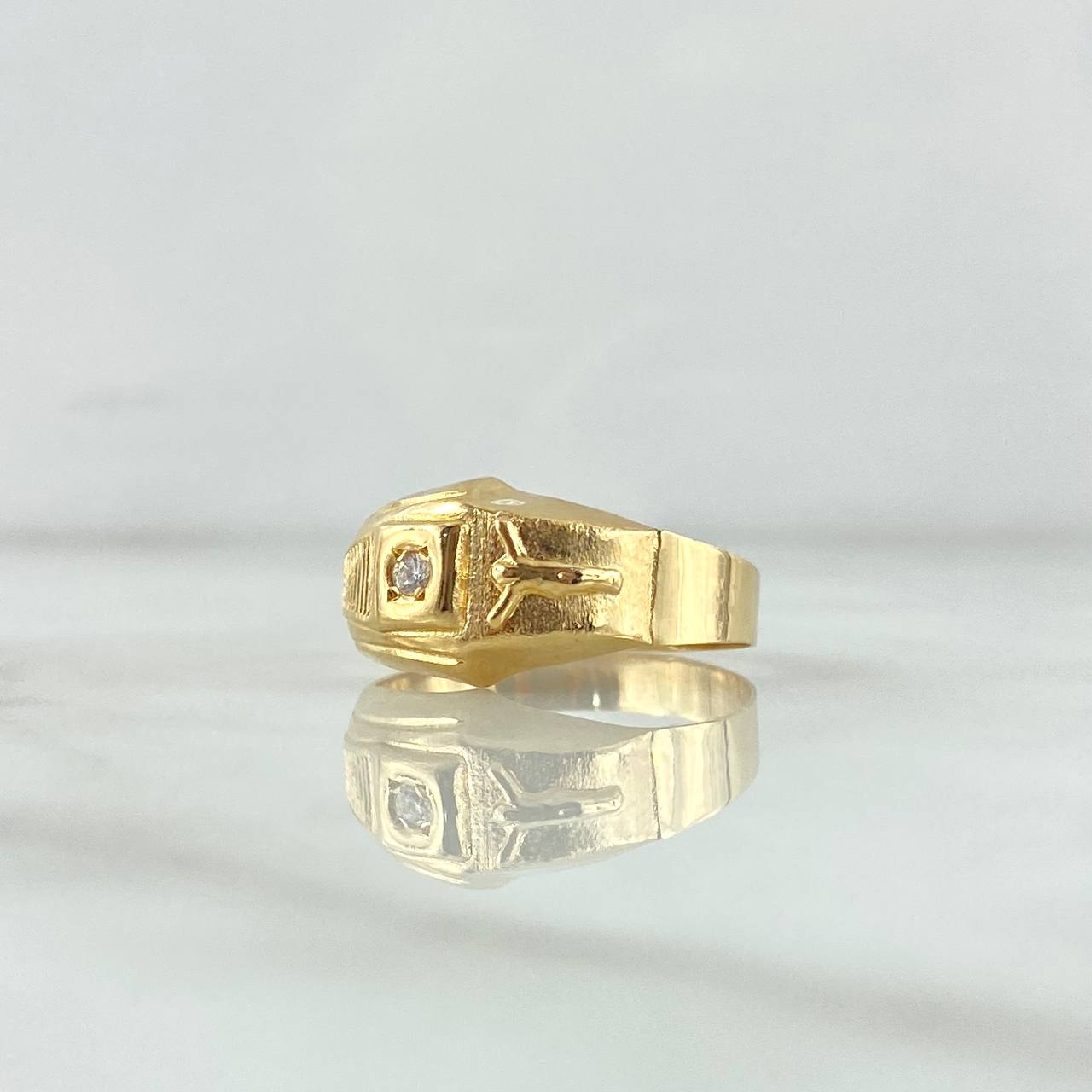Anillo Cristo Punta Rayada 2.5gr / T9 / Circon Blanco Oro Amarillo 18K