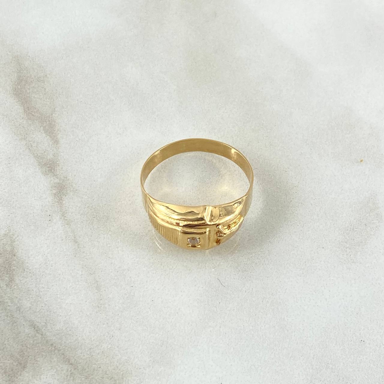 Anillo Cristo Punta Rayada 2.5gr / T9 / Circon Blanco Oro Amarillo 18K