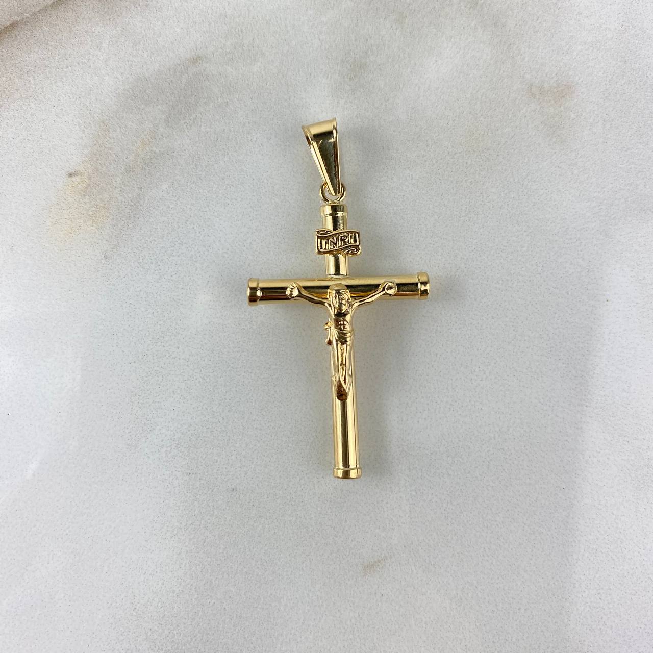 Dije Cruz Cristo 1.2gr / 3.5cm / Baston Liso Oro Amarillo ©