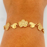 Pulso Reticulado Flor Corazones 11.3gr / 18.6cm / 4mm Oro Amarillo 18K %