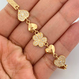 Pulso Reticulado Flor Corazones 11.3gr / 18.6cm / 4mm Oro Amarillo 18K %