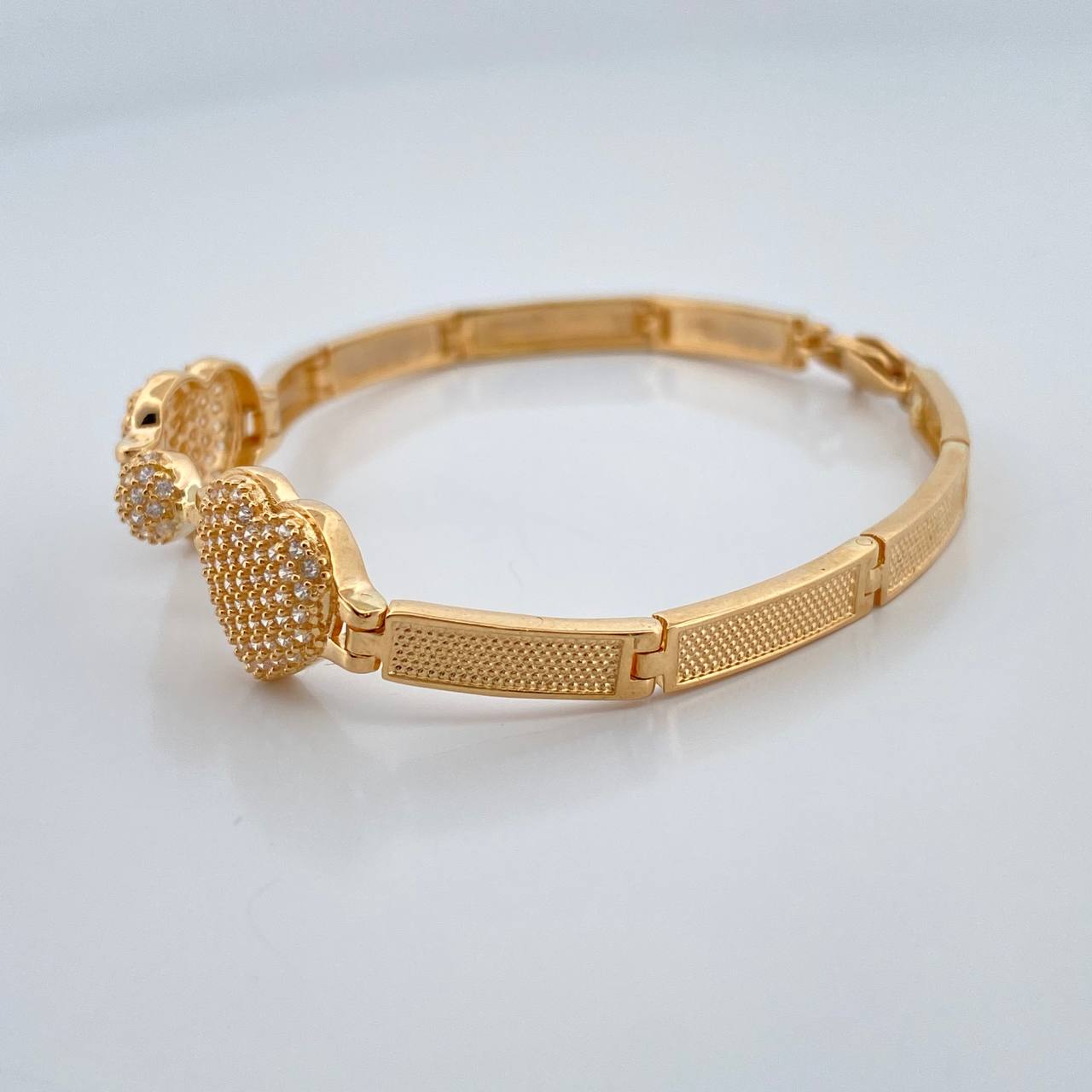 Pulso Reticulado Corazones 11.4gr / 16.8cm / 4mm Oro Amarillo 18K %