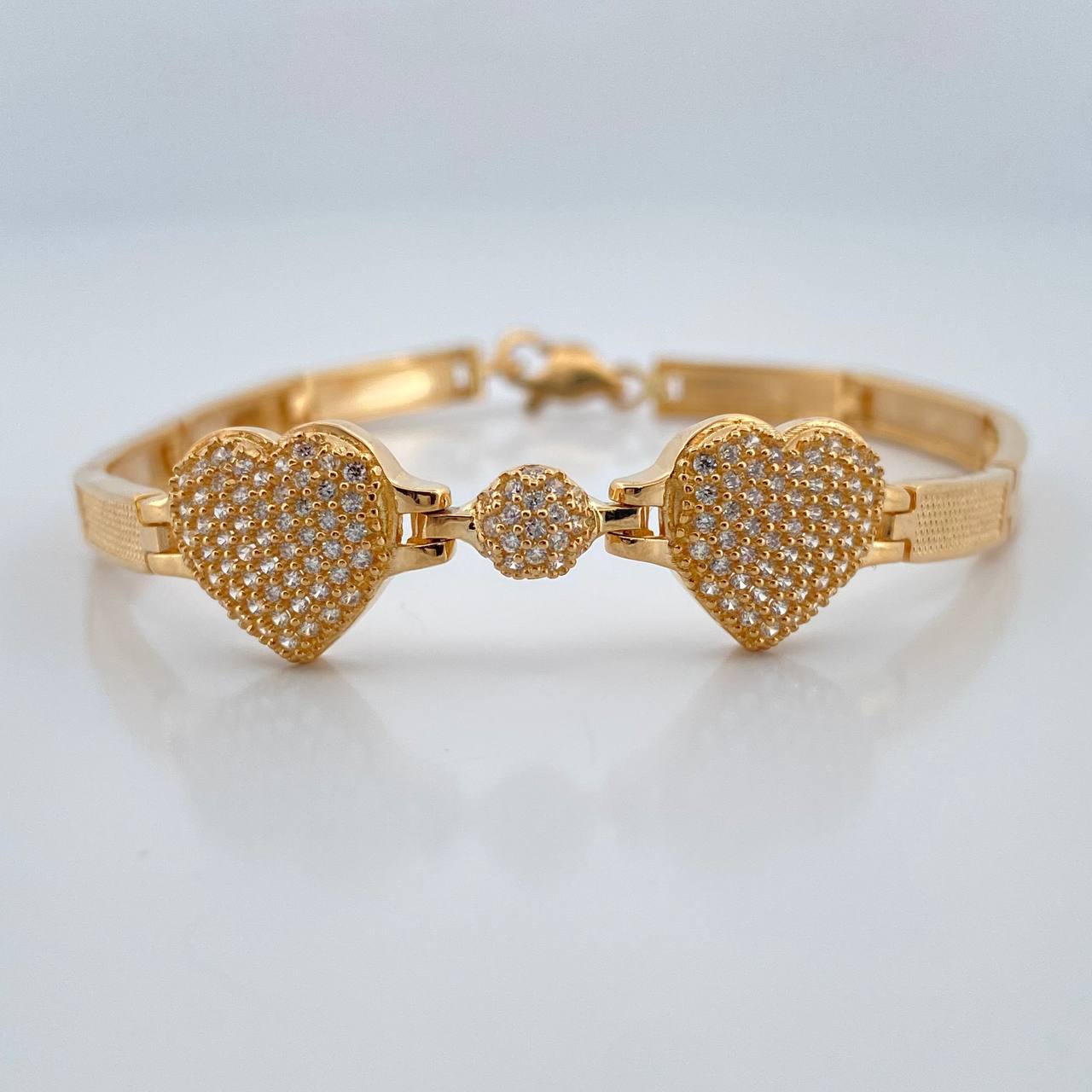 Pulso Reticulado Corazones 11.4gr / 16.8cm / 4mm Oro Amarillo 18K %