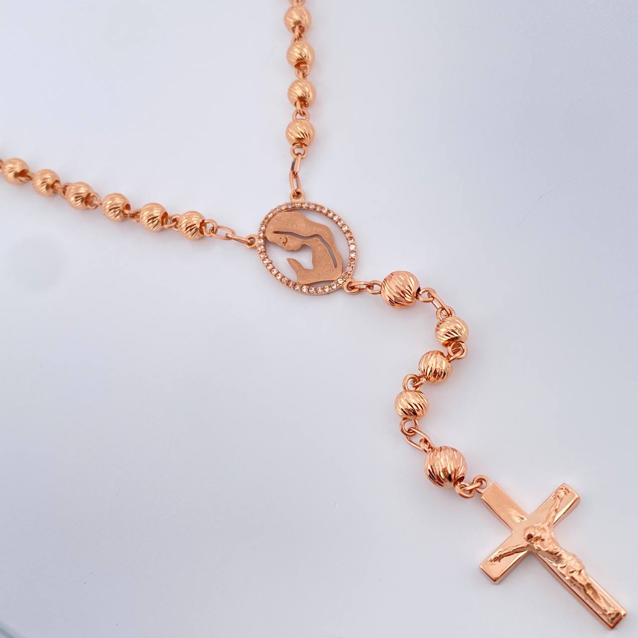 Cadena Rosario Virgen Maria 18.2gr / 62cm / 6mm-5mmmm Oro Rosa 18K %
