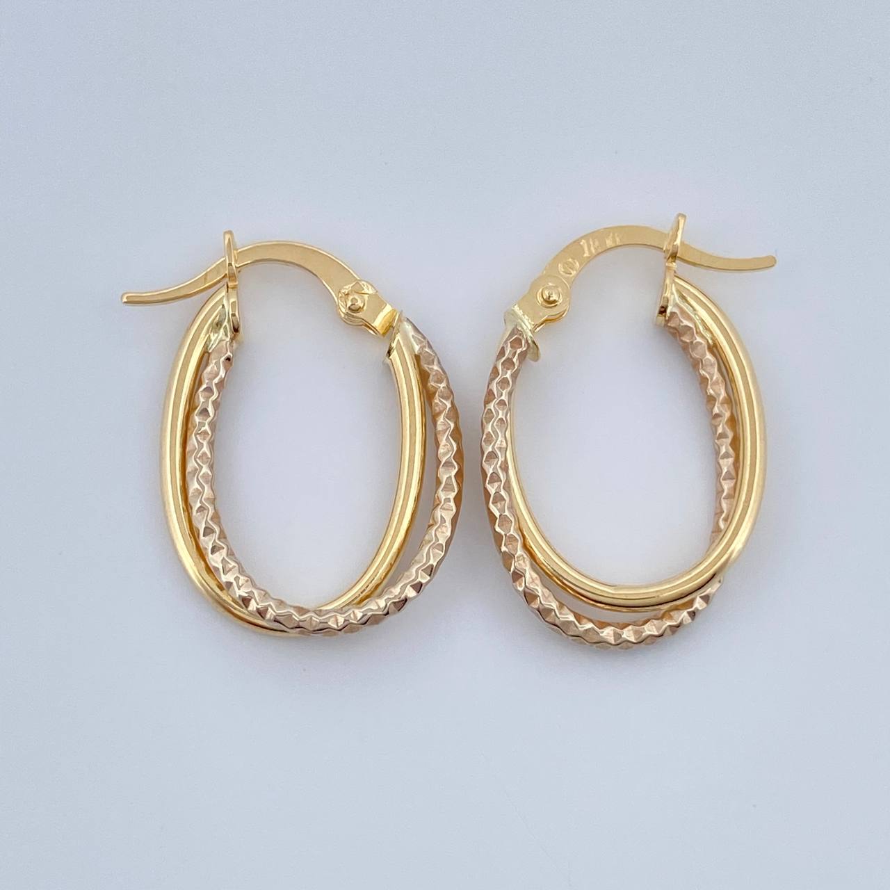 Candongas Doble Aro 1.4gr / 2.2cm / Dos Oros Amarillo Blanco 18K %