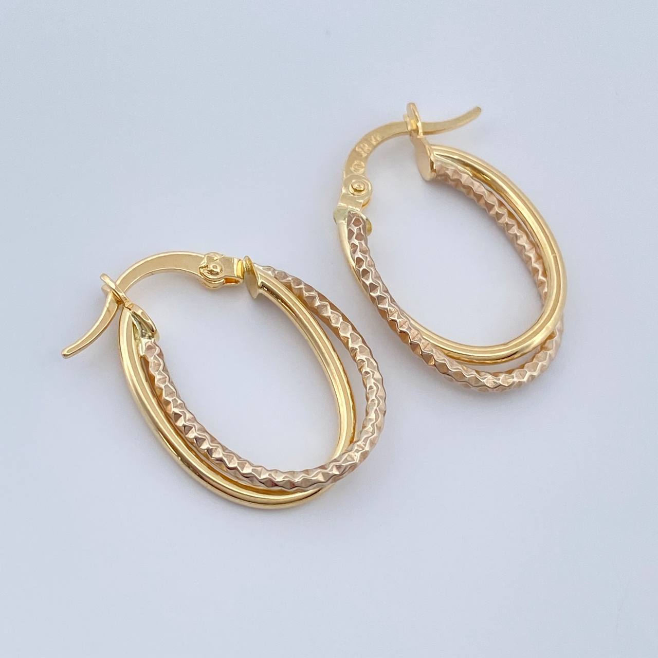 Candongas Doble Aro 1.4gr / 2.2cm / Dos Oros Amarillo Blanco 18K %