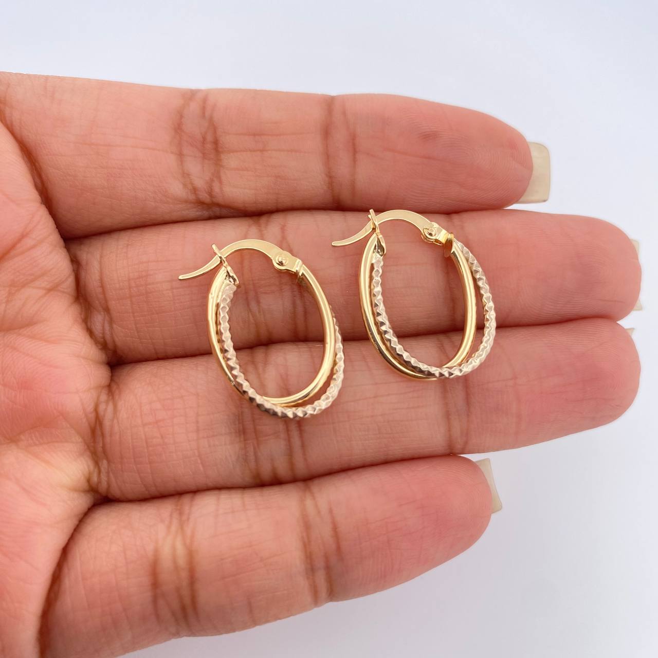 Candongas Doble Aro 1.4gr / 2.2cm / Dos Oros Amarillo Blanco 18K %