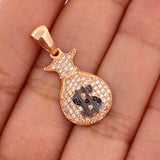 Dije Bolsa De Dinero 2.45gr / 3cm / Dos Oros Negro Rosa 18K %