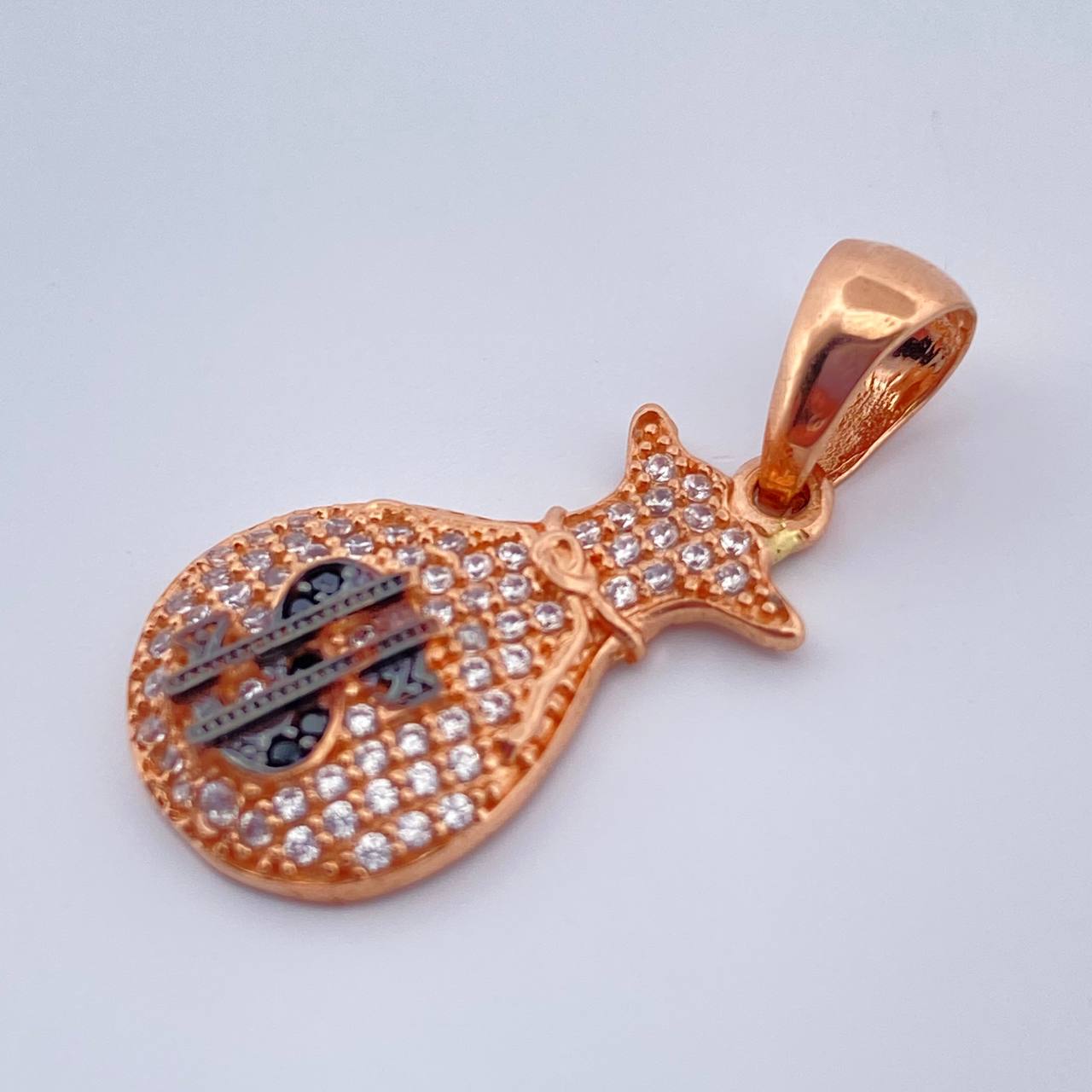 Dije Bolsa De Dinero 2.45gr / 3cm / Dos Oros Negro Rosa 18K %