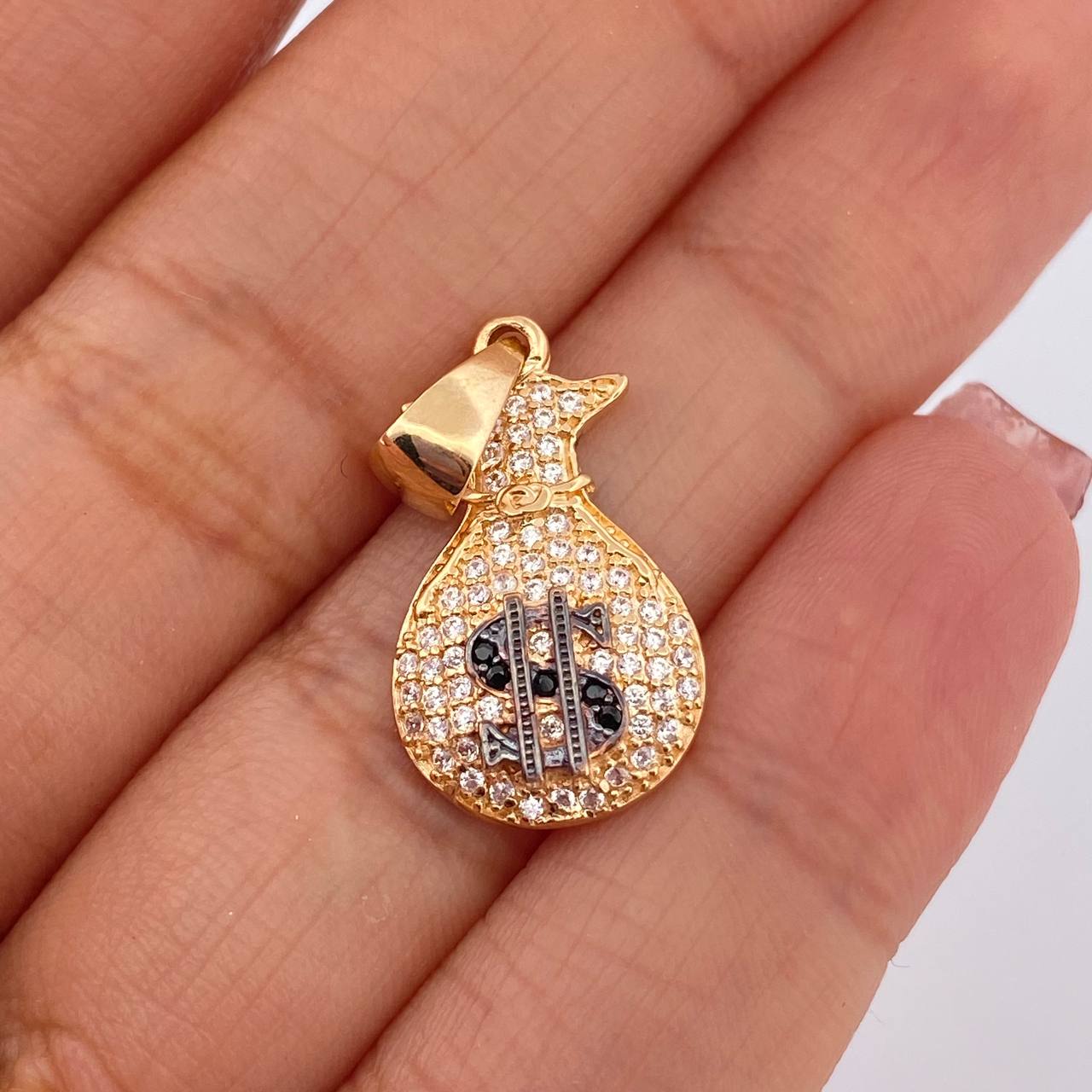 Dije Bolsa De Dinero 2.25gr / 3cm / Dos Oros Negro Amarillo 18K %