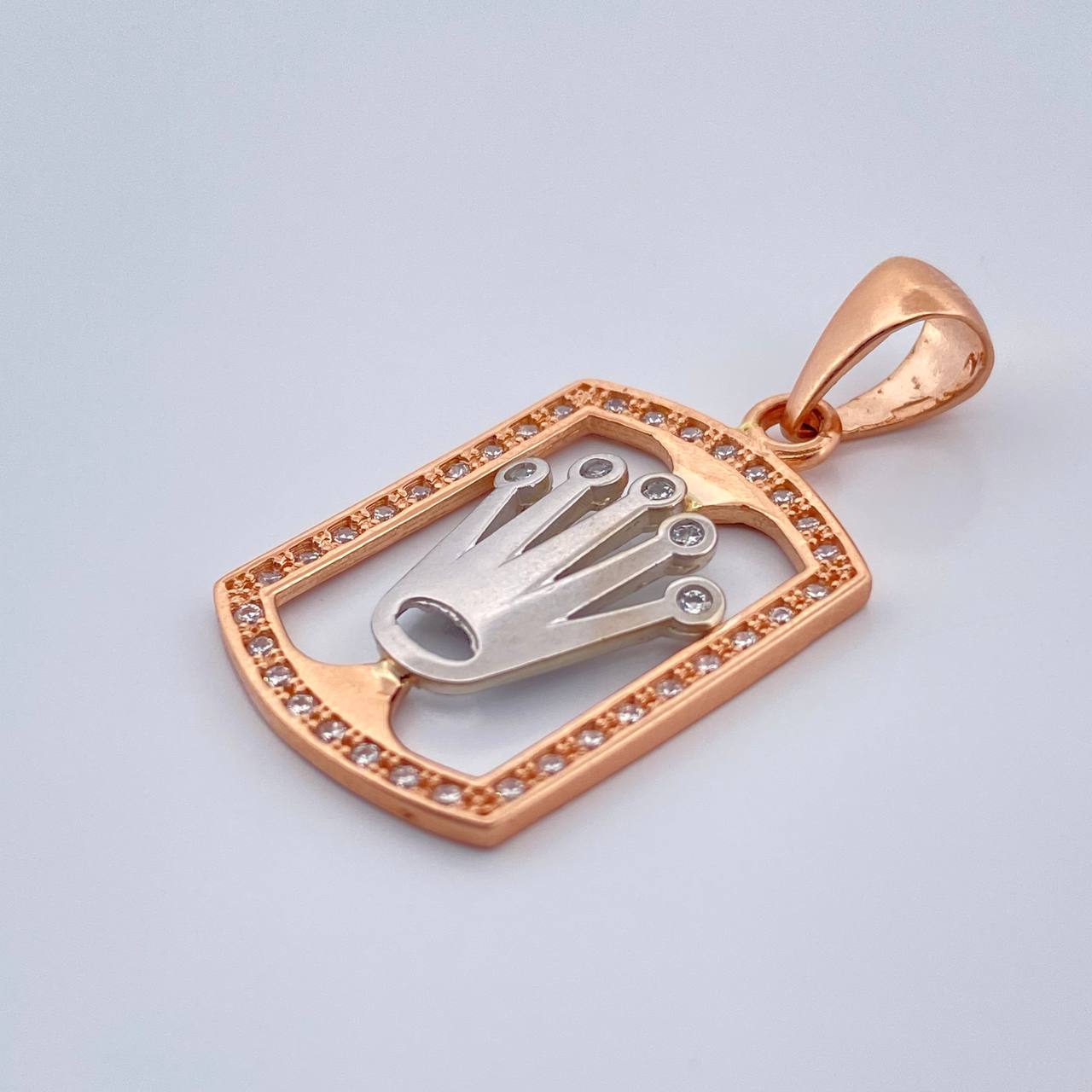 Dije Placa Corona 2.8gr / 3cm / Dos Oros Blanco Rosa 18K %