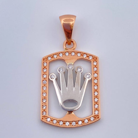 Dije Placa Corona 2.8gr / 3cm / Dos Oros Blanco Rosa 18K %