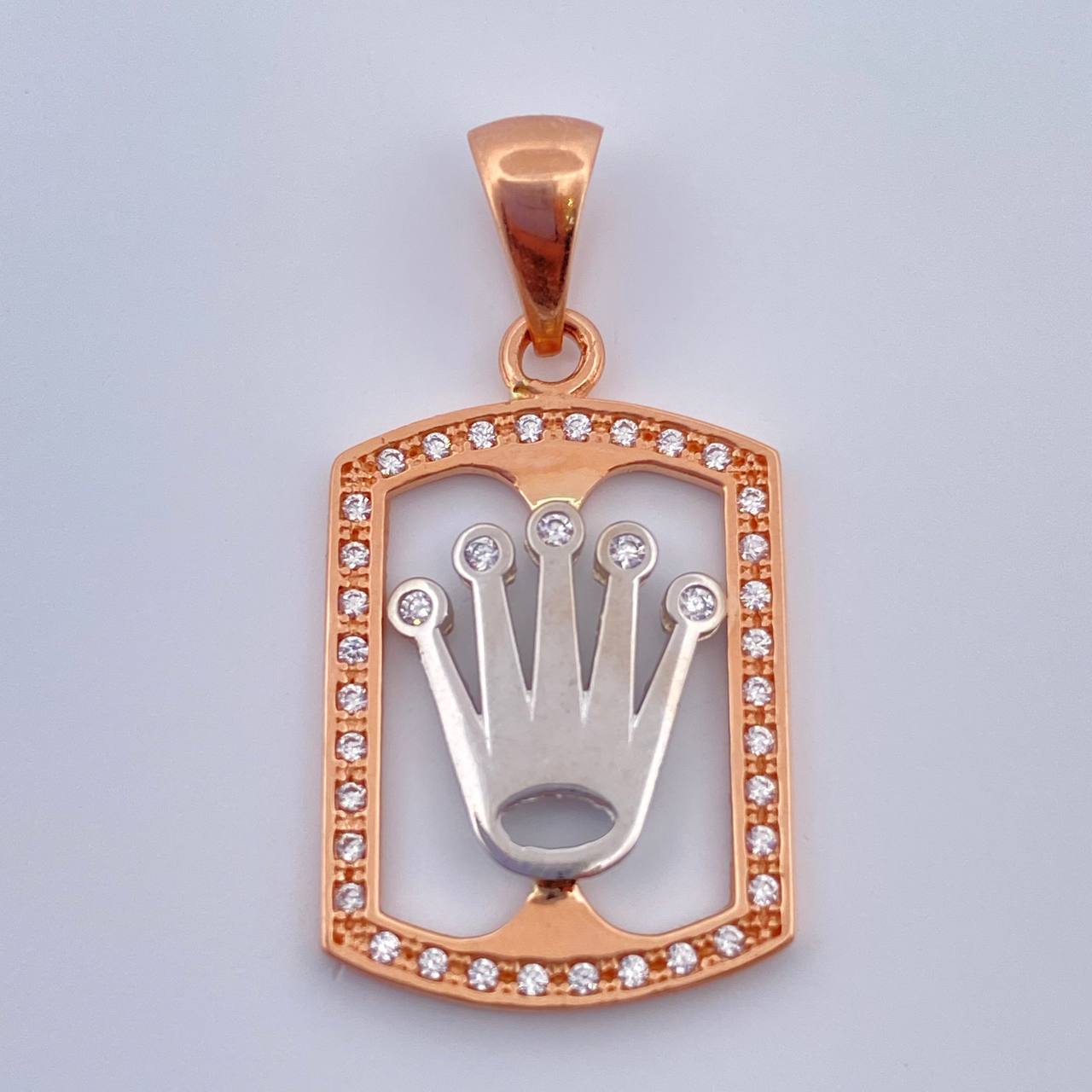 Dije Placa Corona 2.9gr / 3cm / Dos Oros Blanco Rosa 18K %