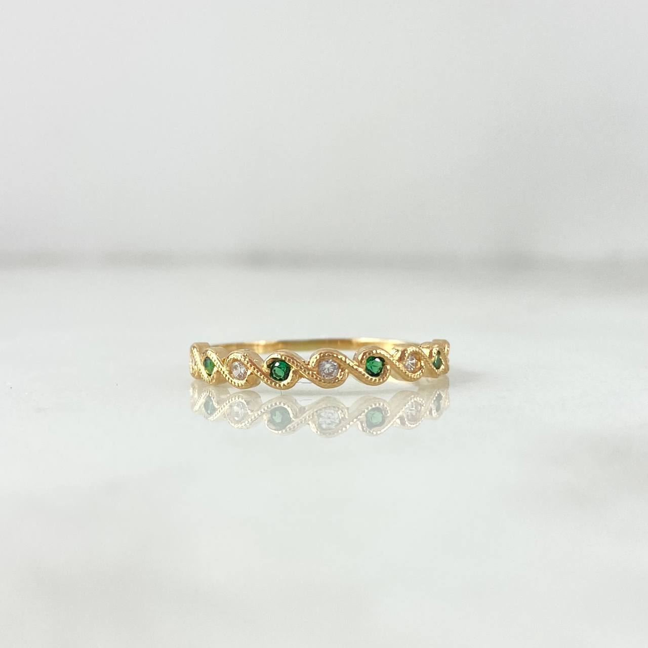 Anillo Ojos Espiral Punteado 1.5gr / T7 1/2 / Circones Verdes Blancos Oro Amarillo