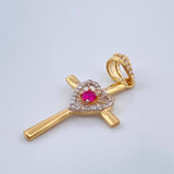 Dije Cruz Corazon 1.55gr / 3.5cm / Dos Oros Amarillo Blanco 18K %