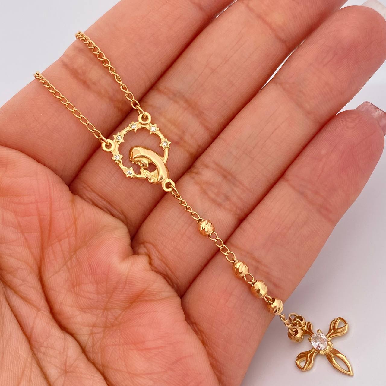 Rosario Virgen Maria Cruz 8.55gr / 62cm / 1.85mm Oro Amarillo 18K %