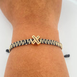 Pulsera Tejida Negra Beige Herraje X 1.6gr / Oro Rosa 18K %