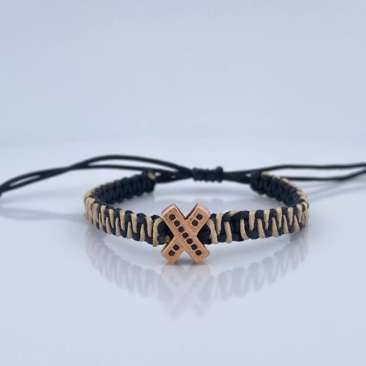 Pulsera Tejida Negra Beige Herraje X 1.6gr / Oro Rosa 18K %
