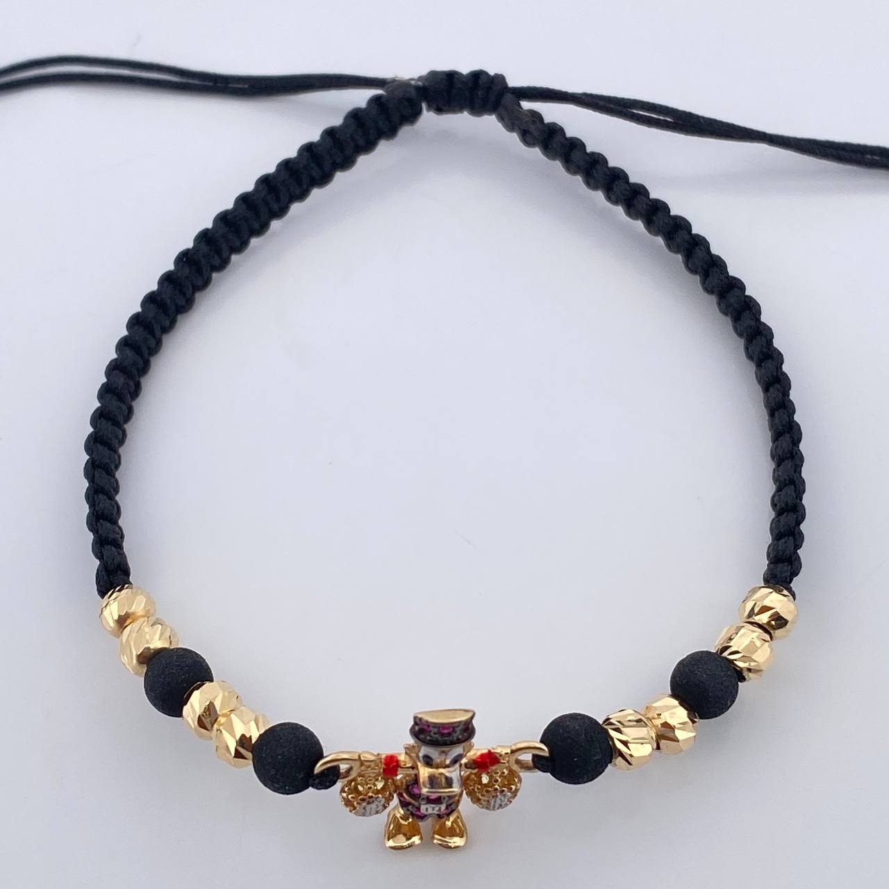 Pulsera Tejida Negra Pato Bolsas de Dinero 2.2gr / 4mm Tres Oros 18K %