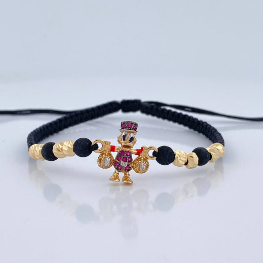 Pulsera Tejida Negra Pato Bolsas de Dinero 2.2gr / 4mm Tres Oros 18K %