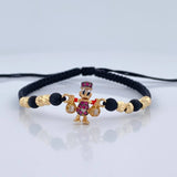 Pulsera Tejida Negra Pato Bolsas de Dinero 2.2gr / 4mm Tres Oros 18K %