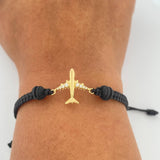 Pulsera Tejida Negra Avión 1.2gr / Oro Amarillo 18K %