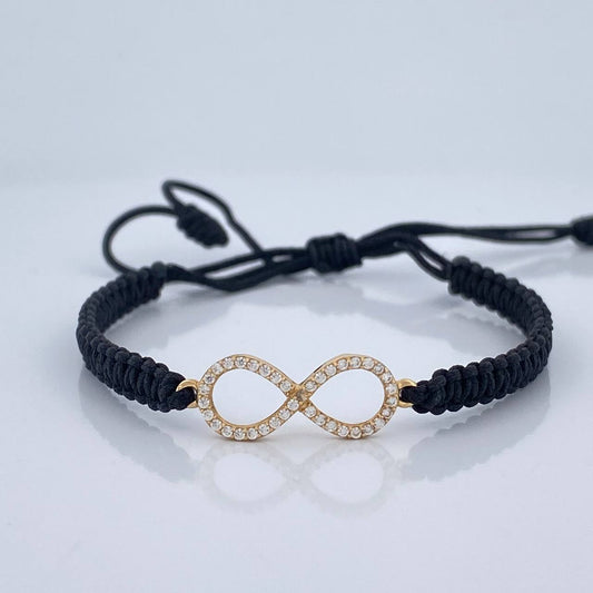 Pulsera Tejida Negra Infinito 0.85gr / Oro Amarillo 18K %