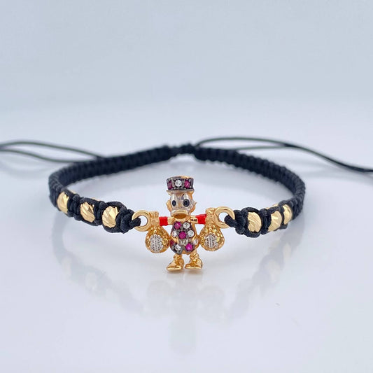 Pulsera Tejida Negra Pato Bolsas de Dinero 2.15gr / 4mm Tres Oros 18K %