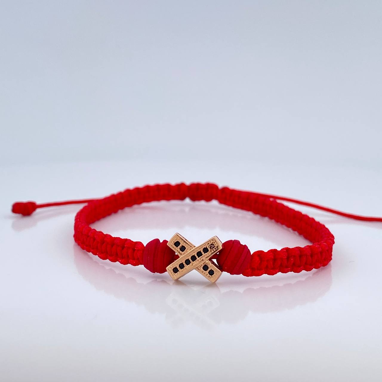 Pulsera Tejida Roja Herraje X 1.55gr / Oro Rosa 18K %