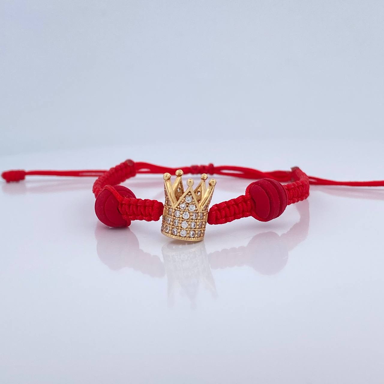 Pulsera Tejida Roja Corona 2.05gr / Oro Amarillo 18K %