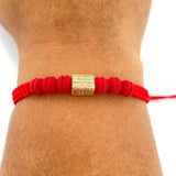 Pulsera Tejida Roja Herraje Cilintro Cuadrado 1.95gr / Oro Amarillo 18K %