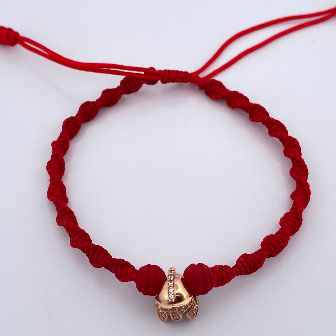 Pulsera Tejida Roja Casco Gladiador 1.5gr / Oro Rosa 18K %