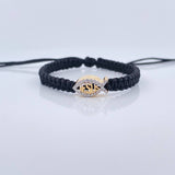 Pulsera Tejida Negra Pez Jesús 1.6gr / Dos Oros Amarillo Blanco 18K %