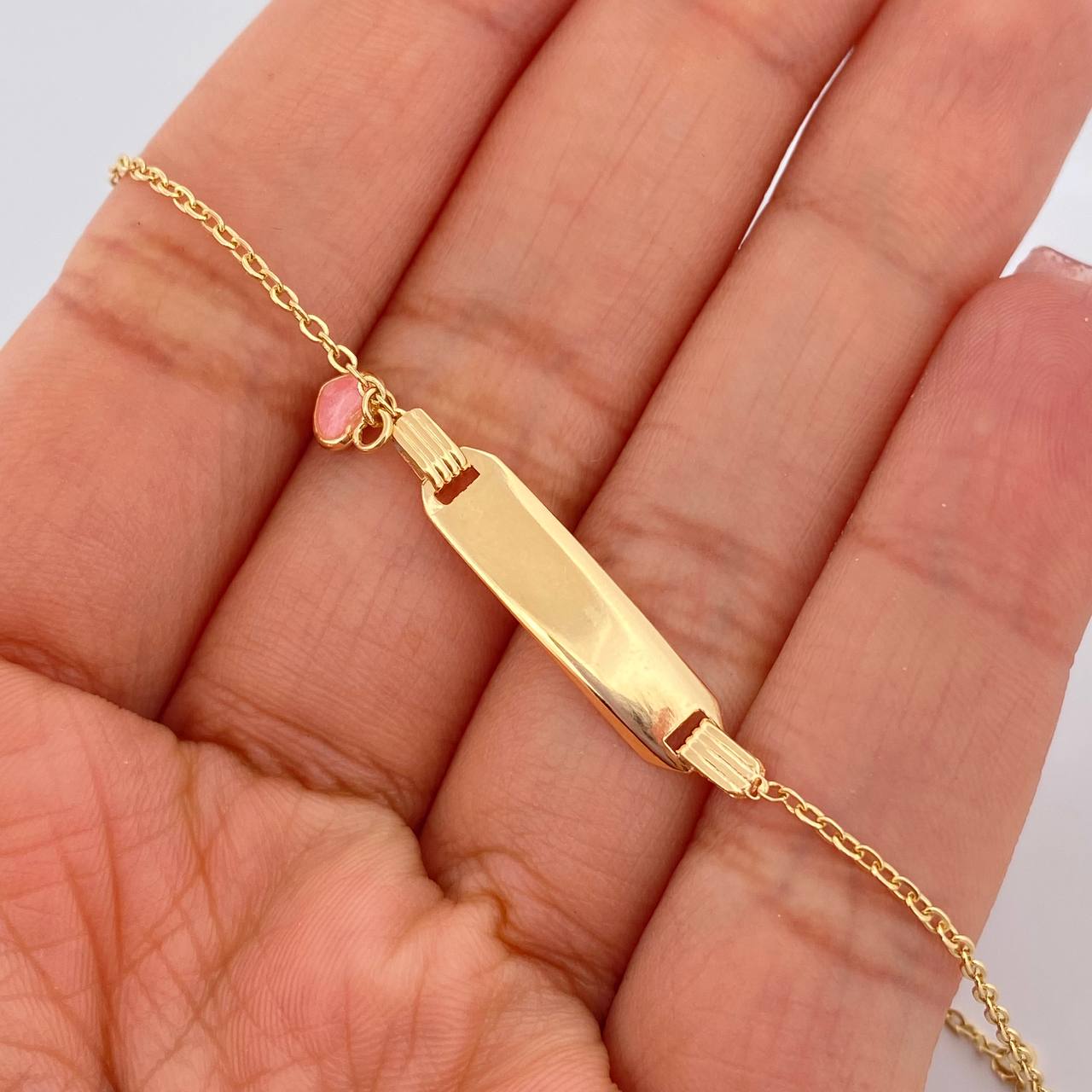 Pulso Bebé Aro Seguido Placa Corazon 1.7gr / 16cm / 1mm Oro Amarillo 18K &