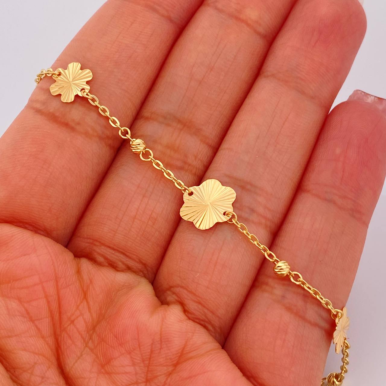 Pulso Aro Seguido Flor 1.85gr / 19cm / 3mm Oro Amarillo 18K &