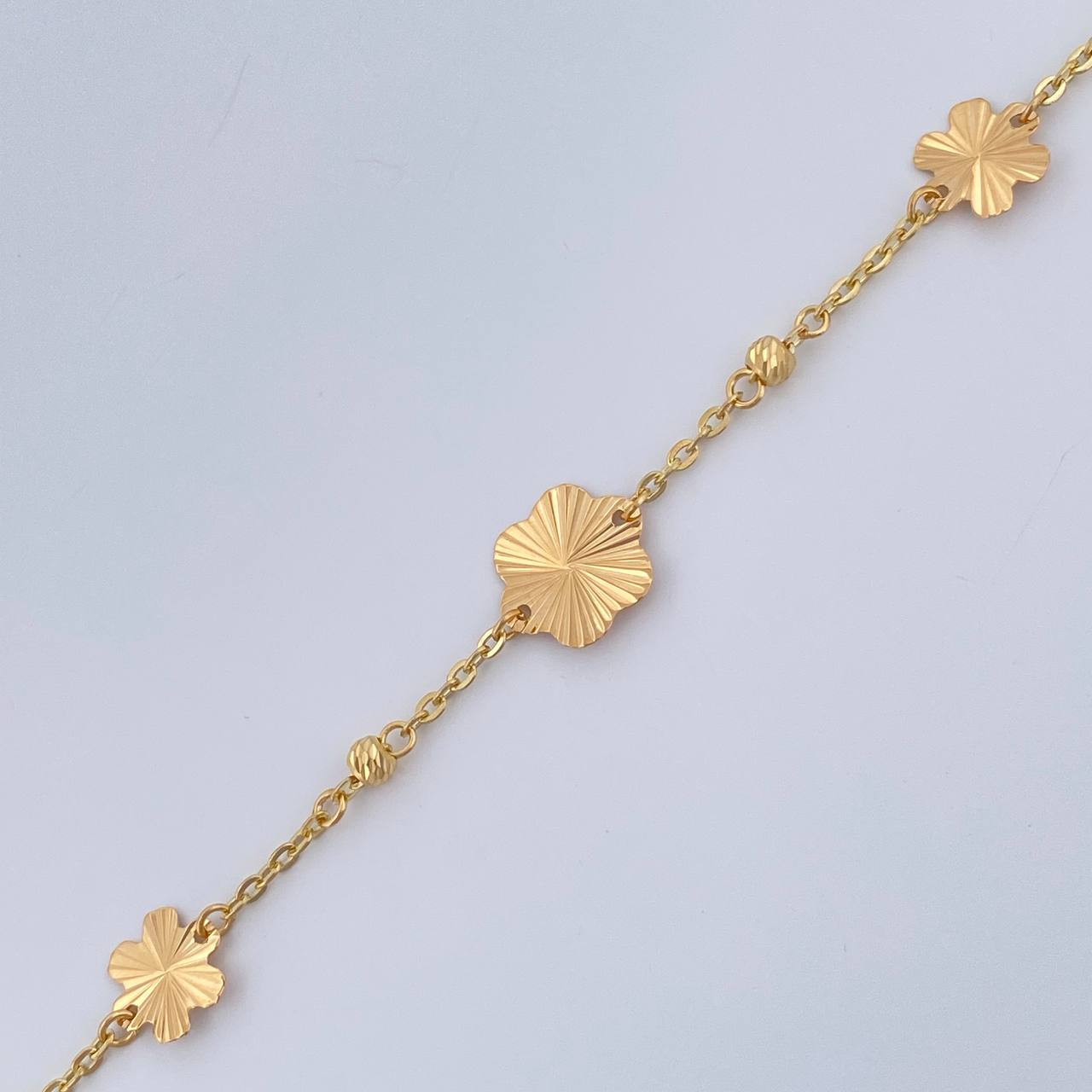 Pulso Aro Seguido Flor 1.85gr / 19cm / 3mm Oro Amarillo 18K &