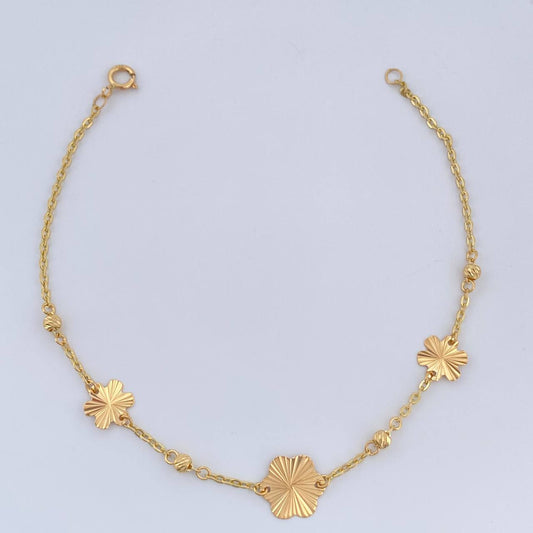 Pulso Aro Seguido Flor 1.8gr / 19cm / 3mm Oro Amarillo 18K &