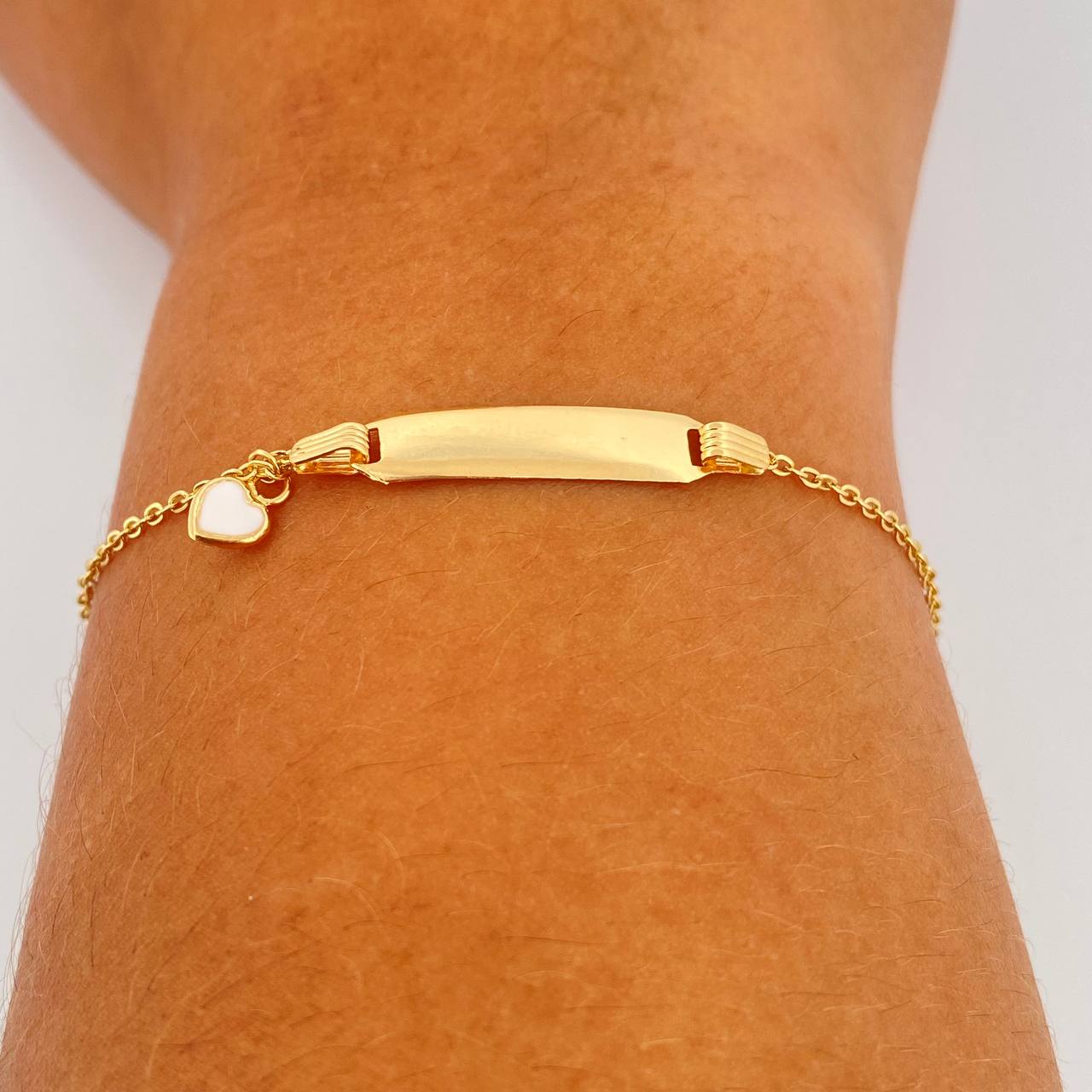 Pulso Aro Seguido Placa Corazon 1.7gr / 16cm / 1mm Oro Amarillo 18K &