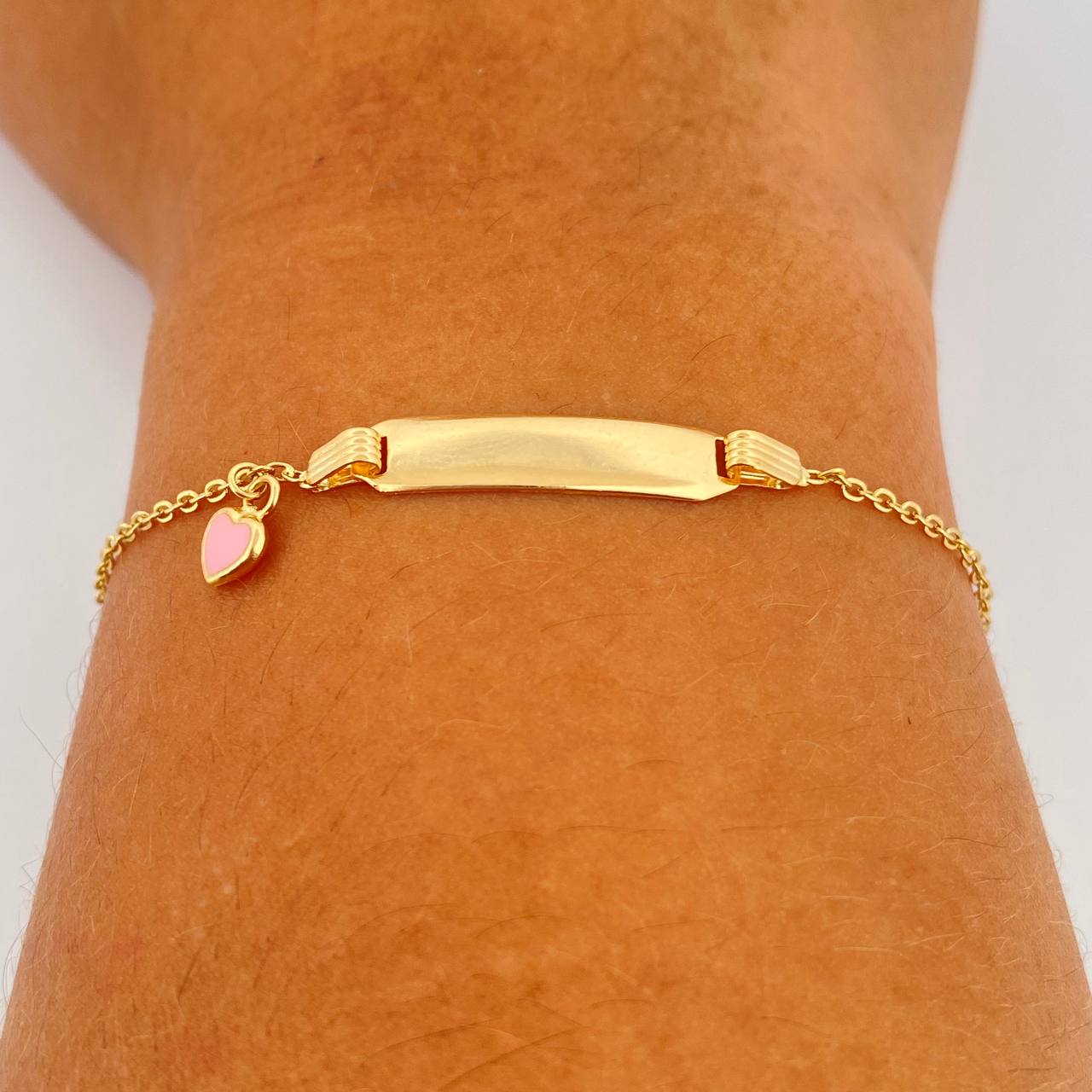 Pulso Bebé Aro Seguido Placa Corazon 1.7gr / 16cm / 1mm Oro Amarillo 18K &