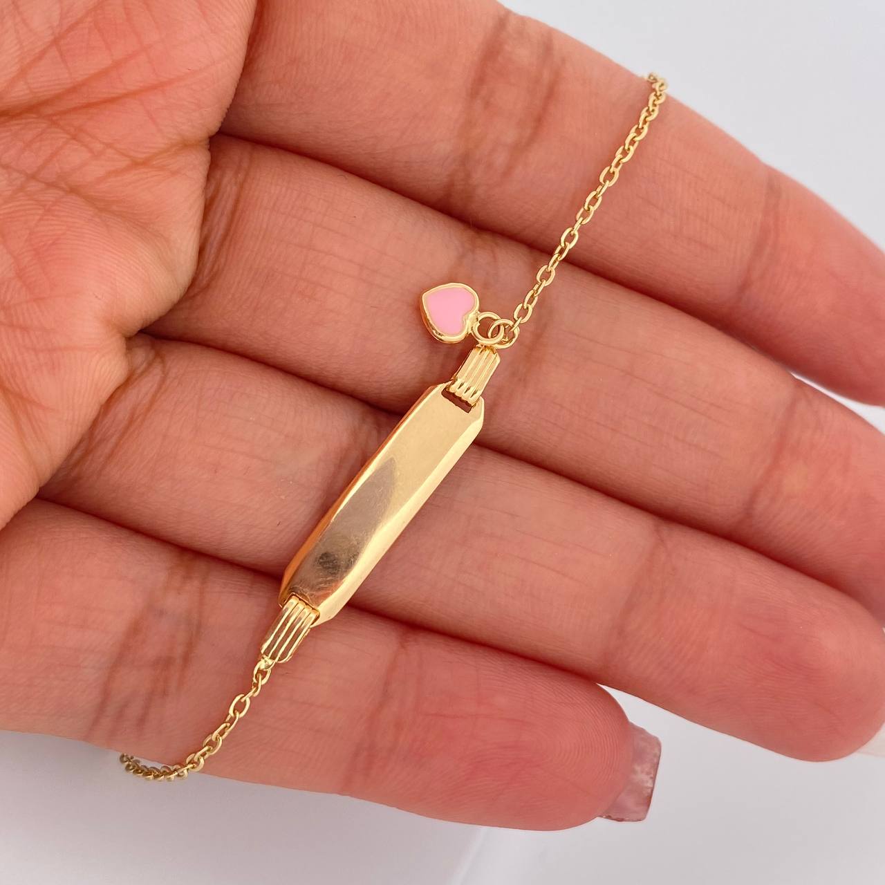 Pulso Bebé Aro Seguido Placa Corazon 1.6gr / 16cm / 1mm Oro Amarillo 18K &
