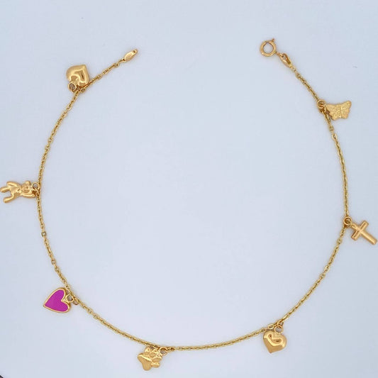 Tobillera Aro Seguido Figuras 3.55gr / 26cm / 2mm Oro Amarillo 18K &