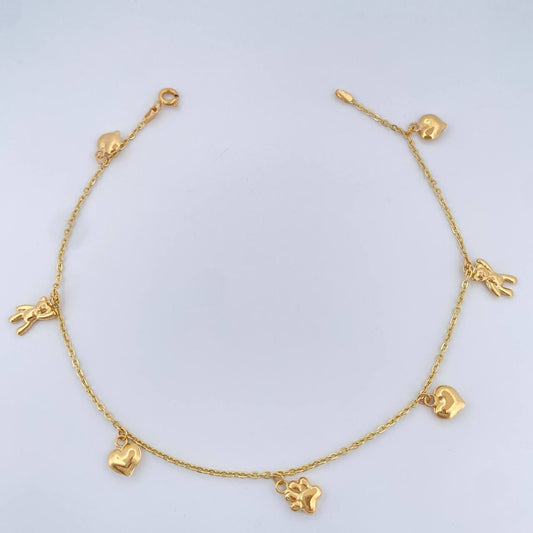 Tobillera Aro Seguido Figuras 3.7gr / 26cm / 2mm Oro Amarillo 18K &