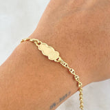 Pulso Bebé GC Placa Nube San Benito 2gr / 14.5cm / 3.2mm Bordeado Oro Amarillo 18K