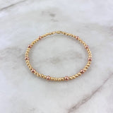Pulso Aro 5.95gr / 19cm / 3mm-4mm Bolas Diamantadas Lisas Dos Oros Amarillo Rosa *