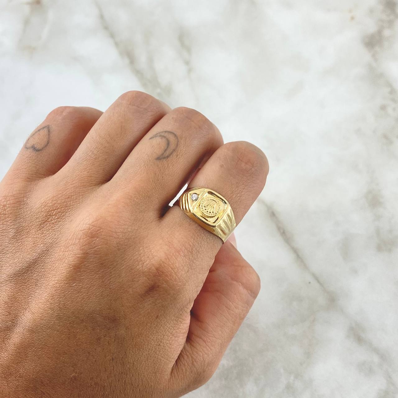 Anillo Sello Corona RX 3gr / T8 1/4 / Circon Blanco Oro Amarillo 18K *